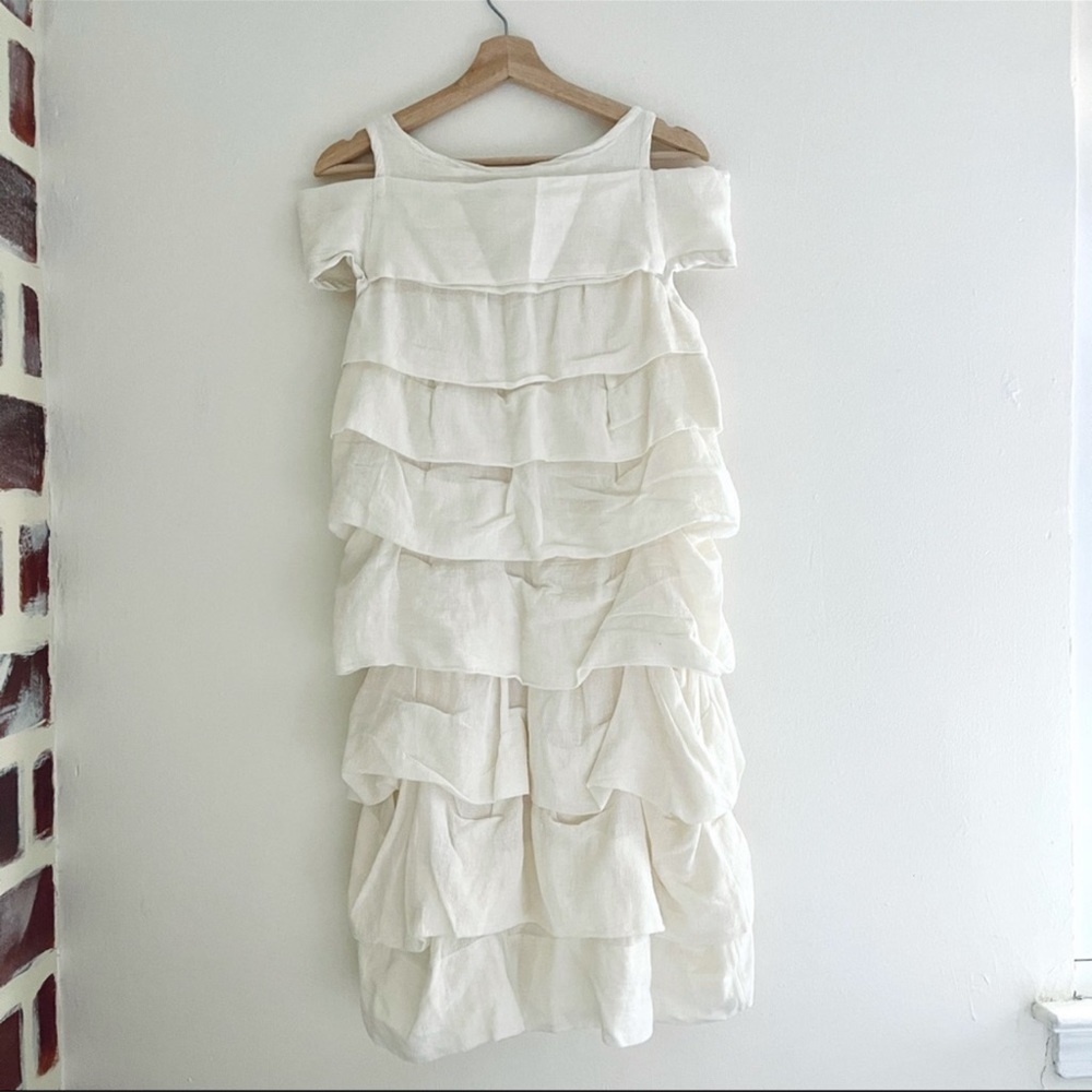 Marc Jacobs Bergdorf Goodman Tired White Linen Ruffle Trim Dress Size 6 - Picture 3 of 11